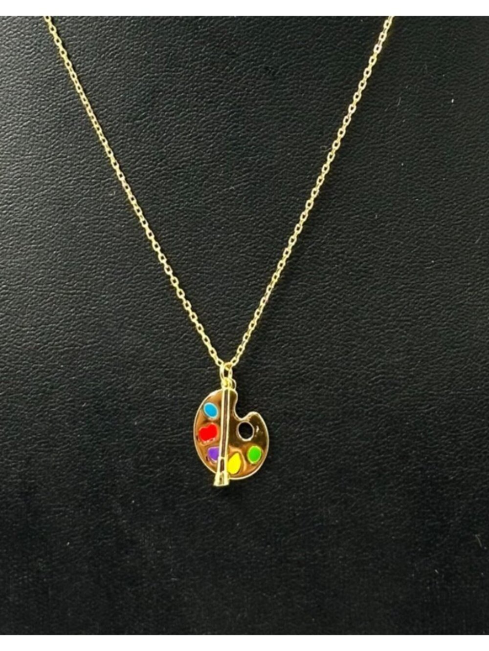 Sterling Silver Paint Palette Brush Pendant Necklace Gold Finish Chain Link